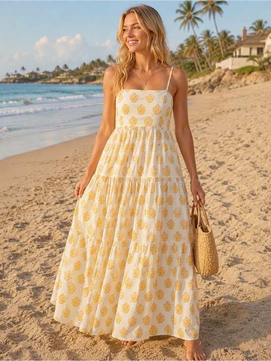 J. Crew Dresses & Skirts - J. Crew White Maxi Dress with Yellow Print